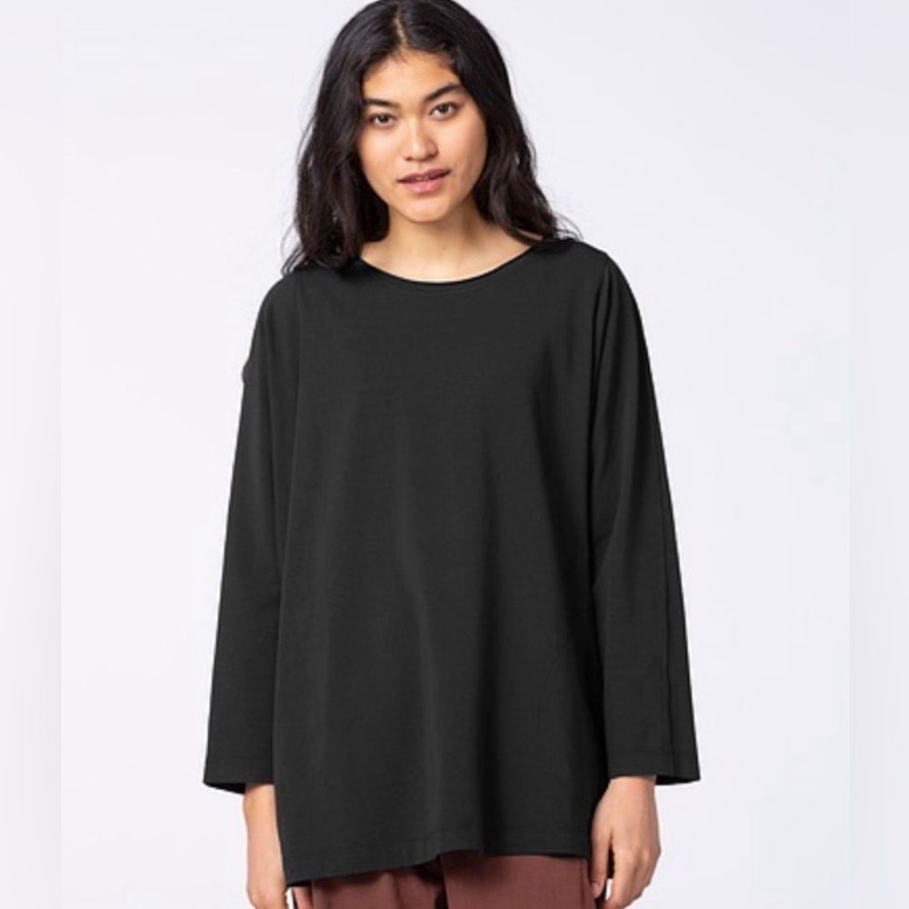 OSKA Sz 5 Slinky Long Line Crew Neck High Low Long Sleeve Middle Seam Tunic Top